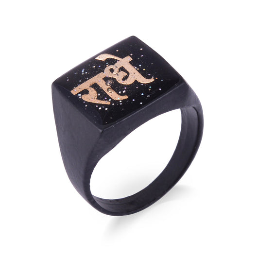 Black Brass Golden Radhey Men Finger ring (ORKL7680)