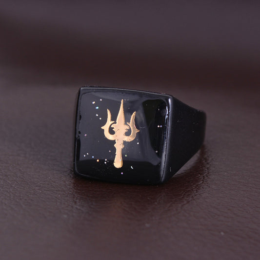 Black Brass Shankar Shiva Trishul Fingerring Men (ORKL7686)