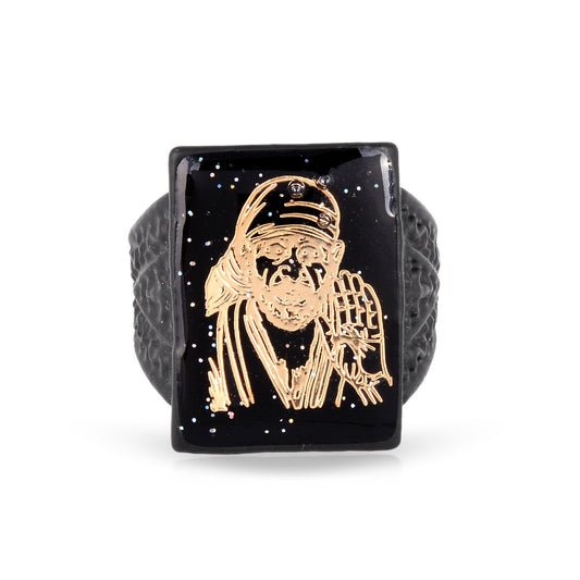 Black Brass Golden Shirdi SaiBaba Men Finger ring (ORKL7688)