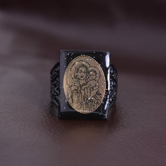 Black Brass Golden Mother Mary Men Finger ring(ORKL7694)