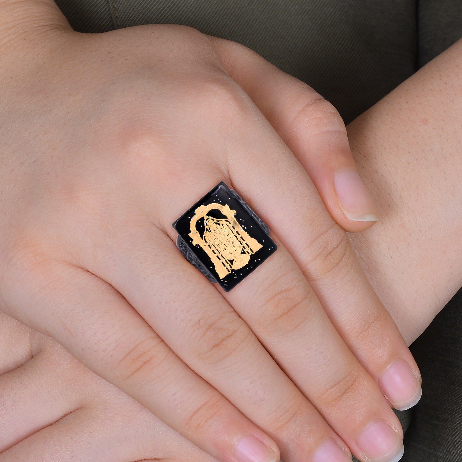 Black Brass Golden Tirupati Balaji Finger ring Men(ORKL7703