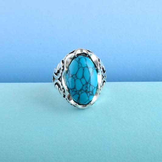 Antique Silver Plated Turquoise Firoza finger Ring (ORMI5634