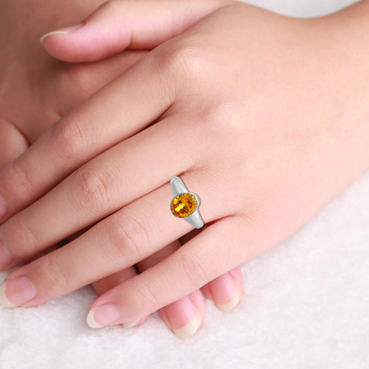 Silver plated Faux Yellow Sapphire / Pukhraj finger ring