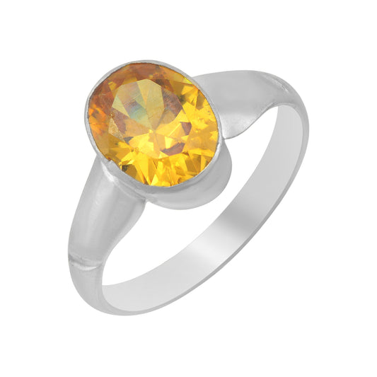 Silver plated Faux Yellow Sapphire / Pukhraj finger ring