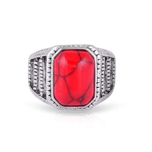 Silverplated Red Firoza Fingerring Men