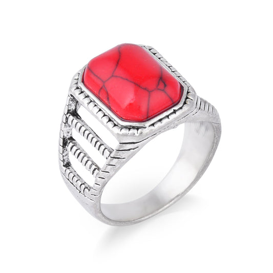 Silverplated Red Firoza Fingerring Men