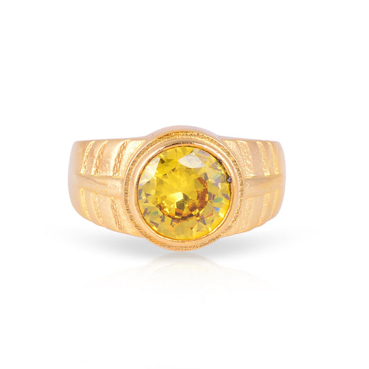 Brass Golplated Heavy Imitation Yellow Sapphire Pukhraj fingerring