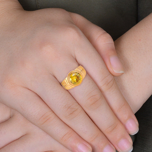 Brass Golplated Heavy Imitation Yellow Sapphire Pukhraj fingerring