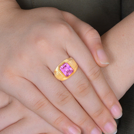 Brass Goldplated Rose Quartz fingerring Pink stone