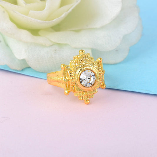 Gold-plated White Crystal Meru Astrology Finger ring Men