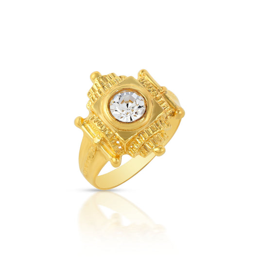 Gold-plated White Crystal Meru Astrology Finger ring Men