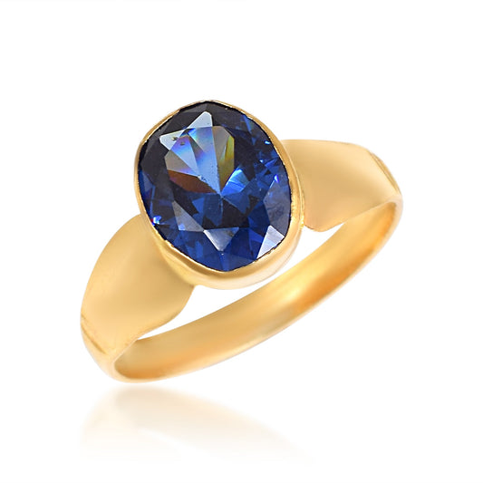 Brass Goldplated Faux Blue Sapphire Neelam finger ring