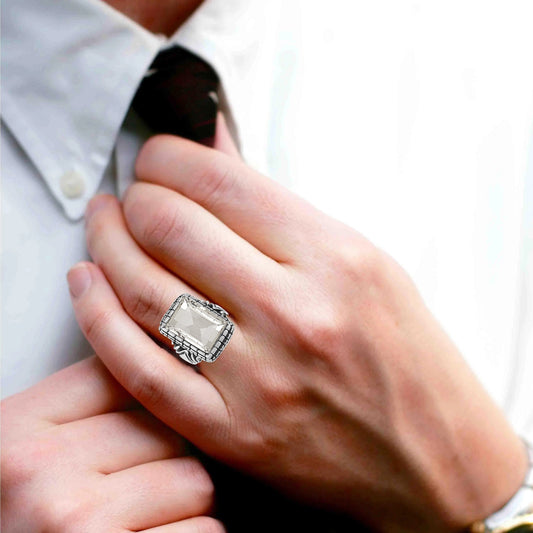 Oxidised Brass White Zircon Fingerring Men