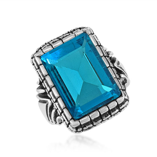 Oxidised Brass Swiss Blue Topaz Fingerring Men