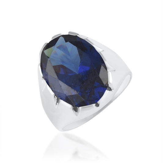 Silverplated Imitation Blue Sapphire NEELAM Fingerring Men