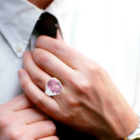 Silverplated Thick and Heavy Rose Quartz Men Fingerring