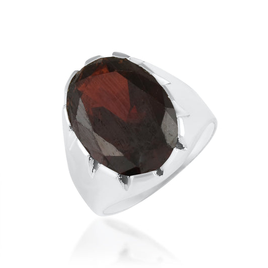 Brass Silverplated Big and Heavy Hessonite Garnet, GOMED Fingerring