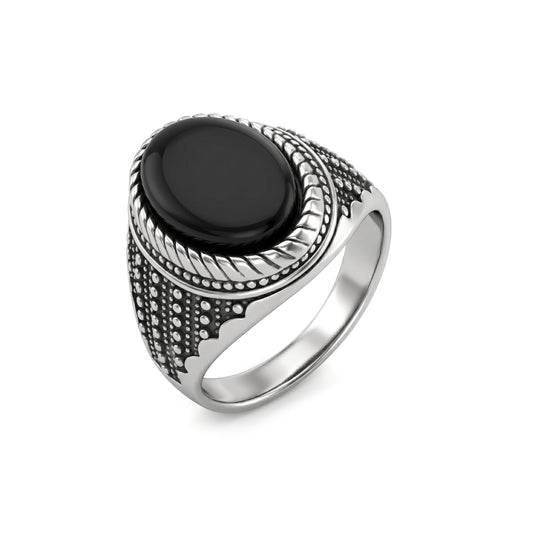 Brass Antique Silver plated Black Onyx finger ring Men evil protection(ORMI5790)