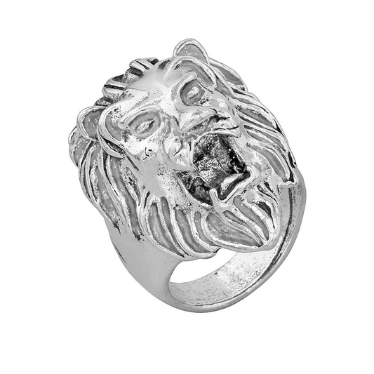 White platinum plated Brass. Lion design, Macho Men finger ring