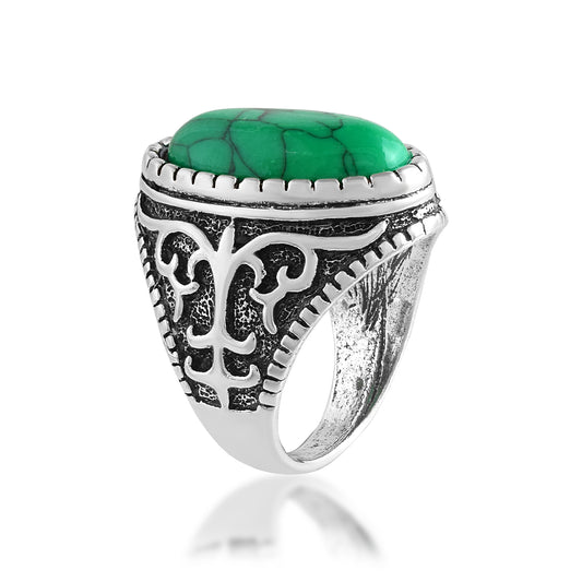 Brass Antique Silver finish Green Turquoise firoza finger  (ORNI8319)