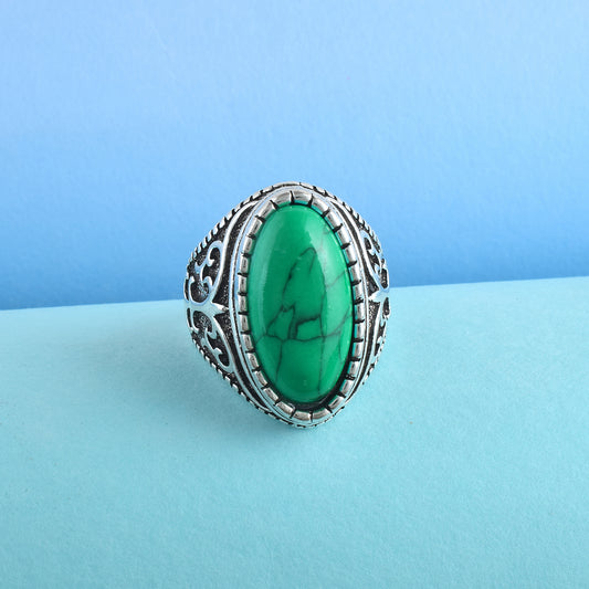 Brass Antique Silver finish Green Turquoise firoza finger  (ORNI8319)