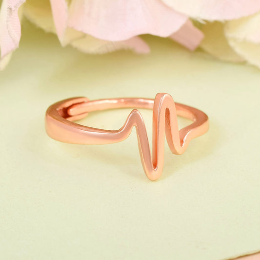 Brass Rose Gold Plated, Gold and Silver Plated 3 Heartbeat Pulse Adjustable Free Size Finger Ring Combo