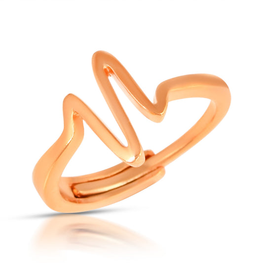 Brass Micron Rose Goldplated Heart-Pulse fashion Adjustable fingerring