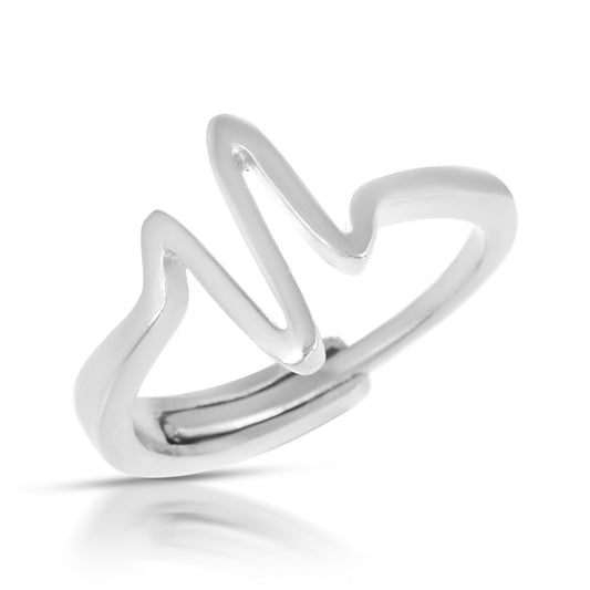 Brass Micron Silver plated Heart-Pulse fashion Adjustable fingerring