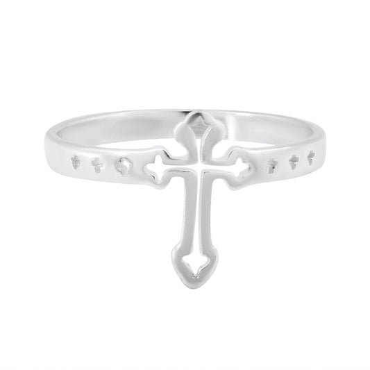 Silverplated Catholic Cross Christian Men Fingerring