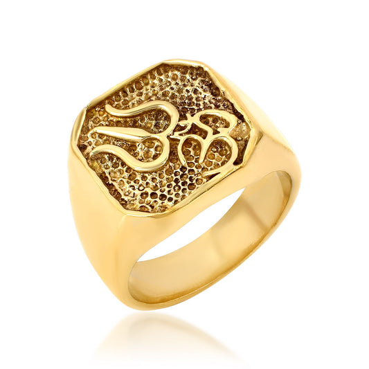 Pure Brass Goldplated Thick & Heavy OM-Trishul Fingerring Men (OROM4494)