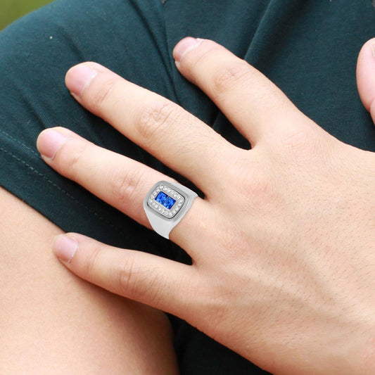 Silverplated Blue Sapphire Finger ring Men (ORRI5407)