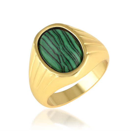 Goldplated Malachite Finger Ring for Men (ORRI5432)