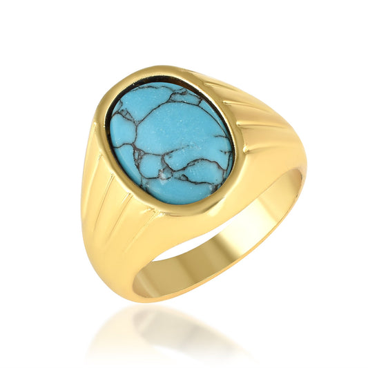 Goldplated Turquoise Firoza Men Fingerring (ORRI5433)