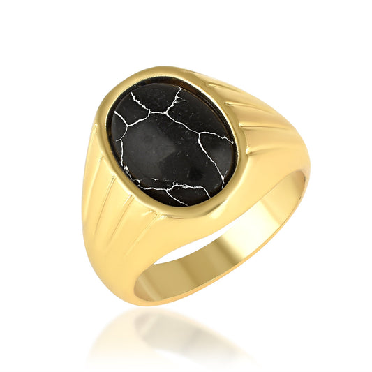 Goldplated Black Imperial Turquoise (Kala-Firoza) finger ring