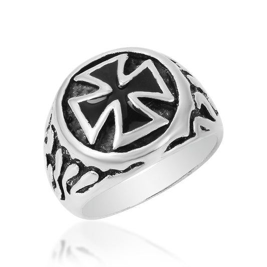 Oxidised Brass Flaming Iron Cross Bikers Men fingerring