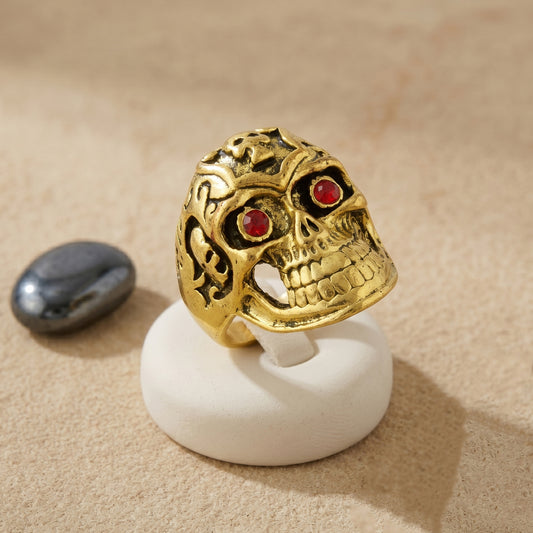 Brass Antique Gold Skeleton Skull Khopdi design finger Ring (ORRI5448)