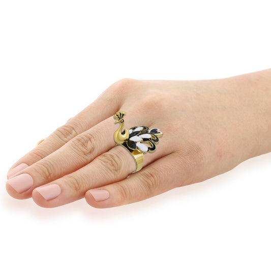 Brass Designer Pachikari Work, White & Black Peacock Shape, 3D, latest Fashion Finger Ring