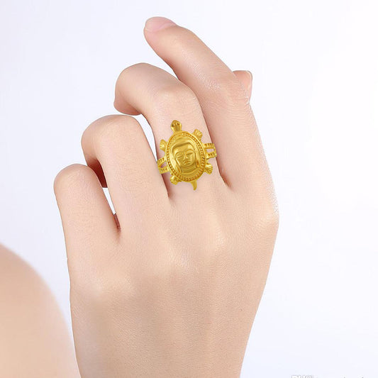 Gold plated Vastu Fengshui Budha head on Tortoise finger ring