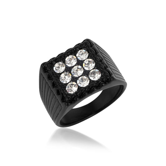 Brass Black Coated CZ Studded Stylish Fashion Fingerring