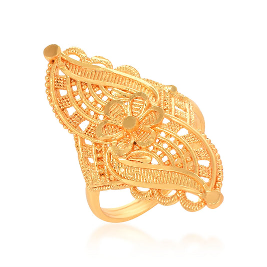 Gold plated Long Leaf shape Floral Pattern Traditional fingerring