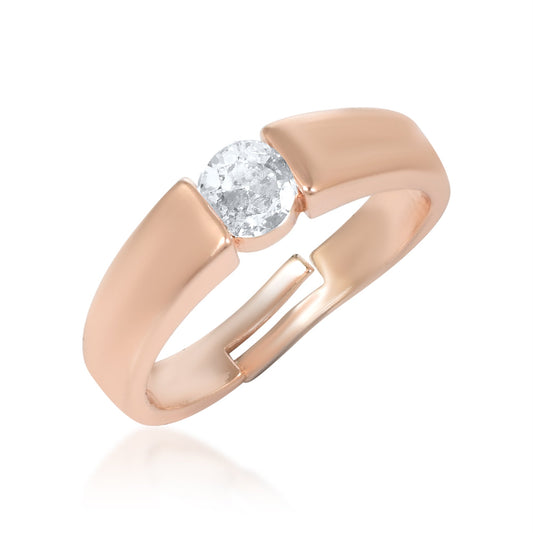 Brass Pink Rose Goldplated Proposal Purpose Single CZ Imitation Diamond Solitaire Finger Ring