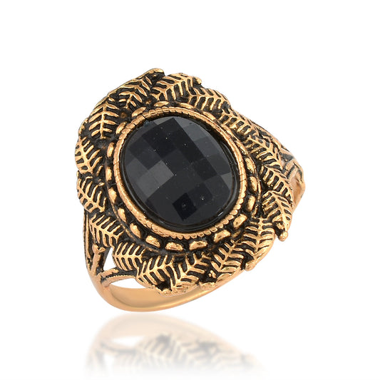 Vintage Look Black Onyx Traditional Fingerring Men