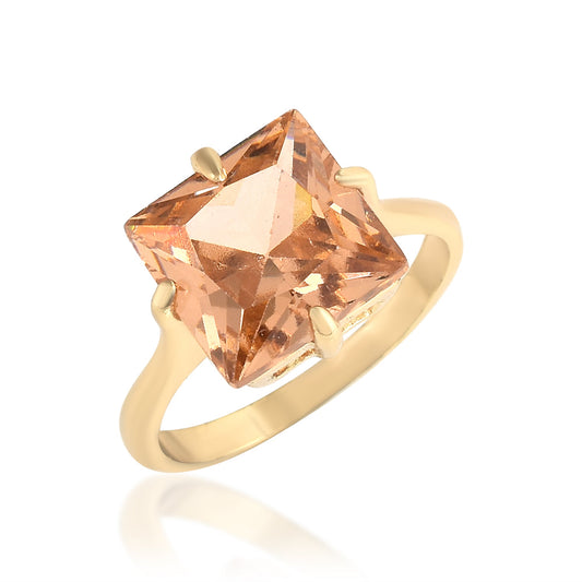 Gold plated Peach Colour CZ Princess Cut Square stone Fashion fingerring