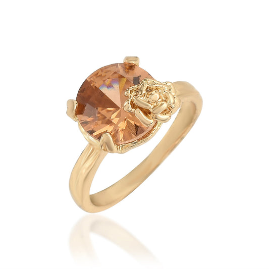 Gold plated Peach Colour CZ Round stone Designer Fashion fingerring