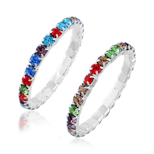 Silver plated Multicolour CZ Stackable Finger band Challa Fashion finger ring