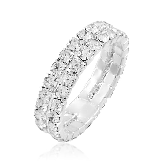 Silver plated CZ double strand light weight Fashion finger ring