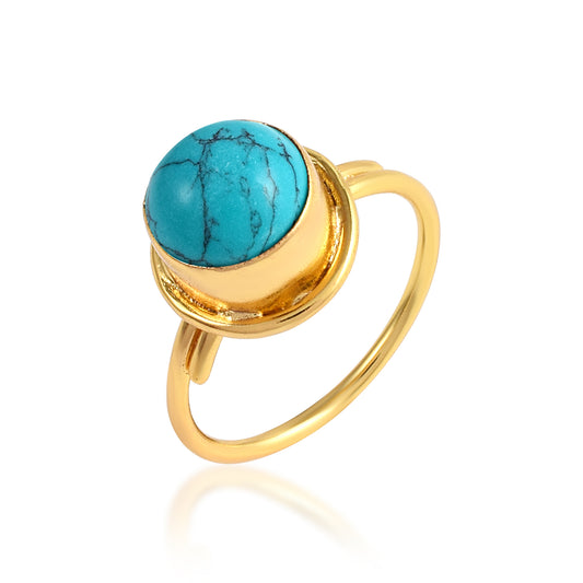 Brass Gold plated Natural Original Turquoise Firoza finger ring Adjustable size (ORRR3512)