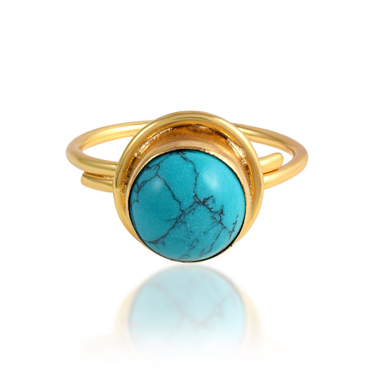 Brass Gold plated Natural Original Turquoise Firoza finger ring Adjustable size (ORRR3512)