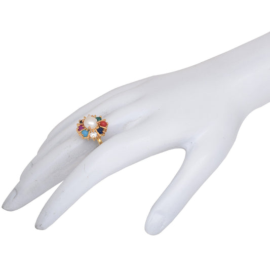 Multicolor, Multi CZ, Gold plated, Traditional Fashion Ring