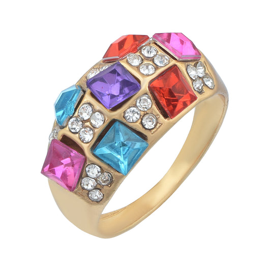 Gold plated Colourful CZ Stylish Fashion finger ring Women